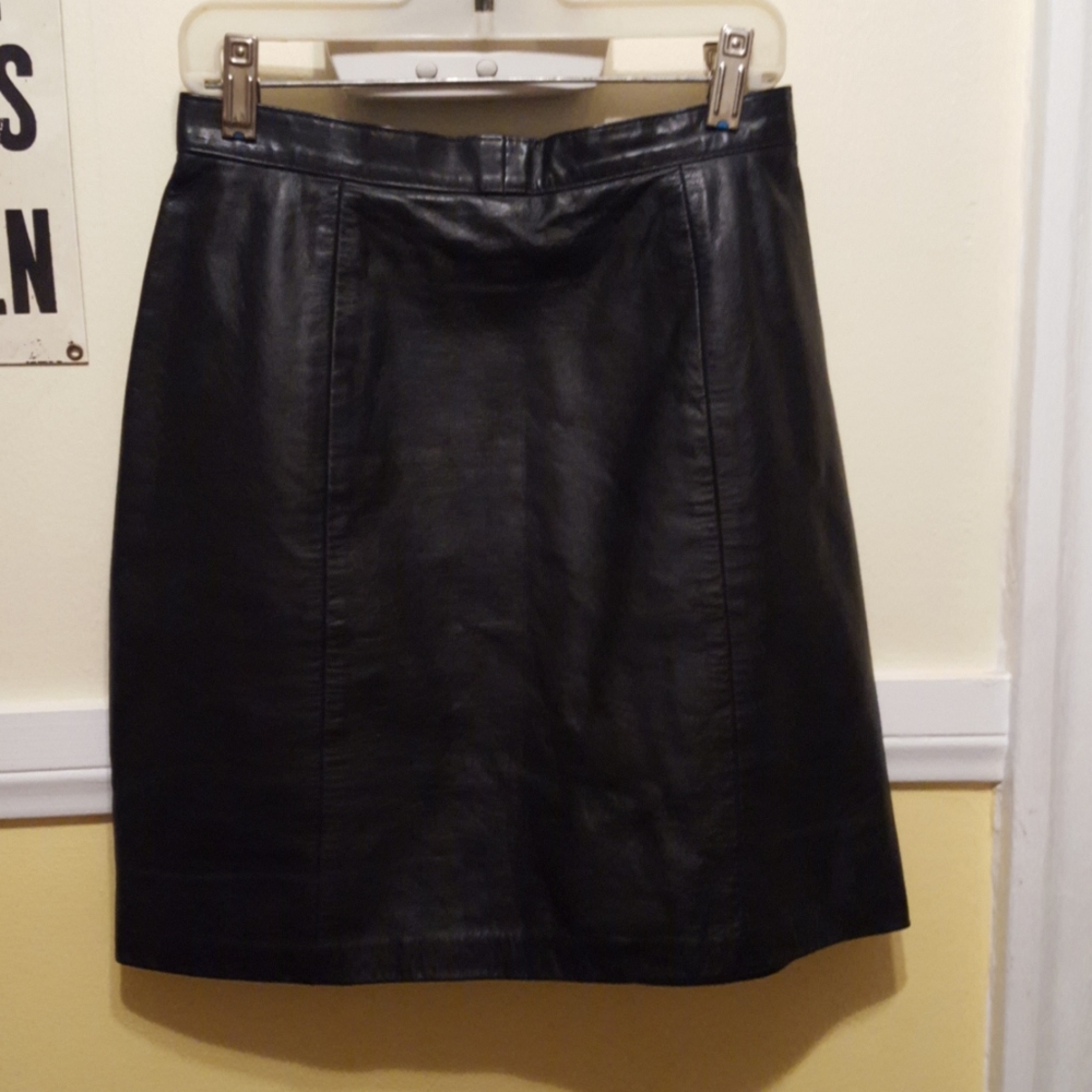 80s Black Leather Mini Skirt